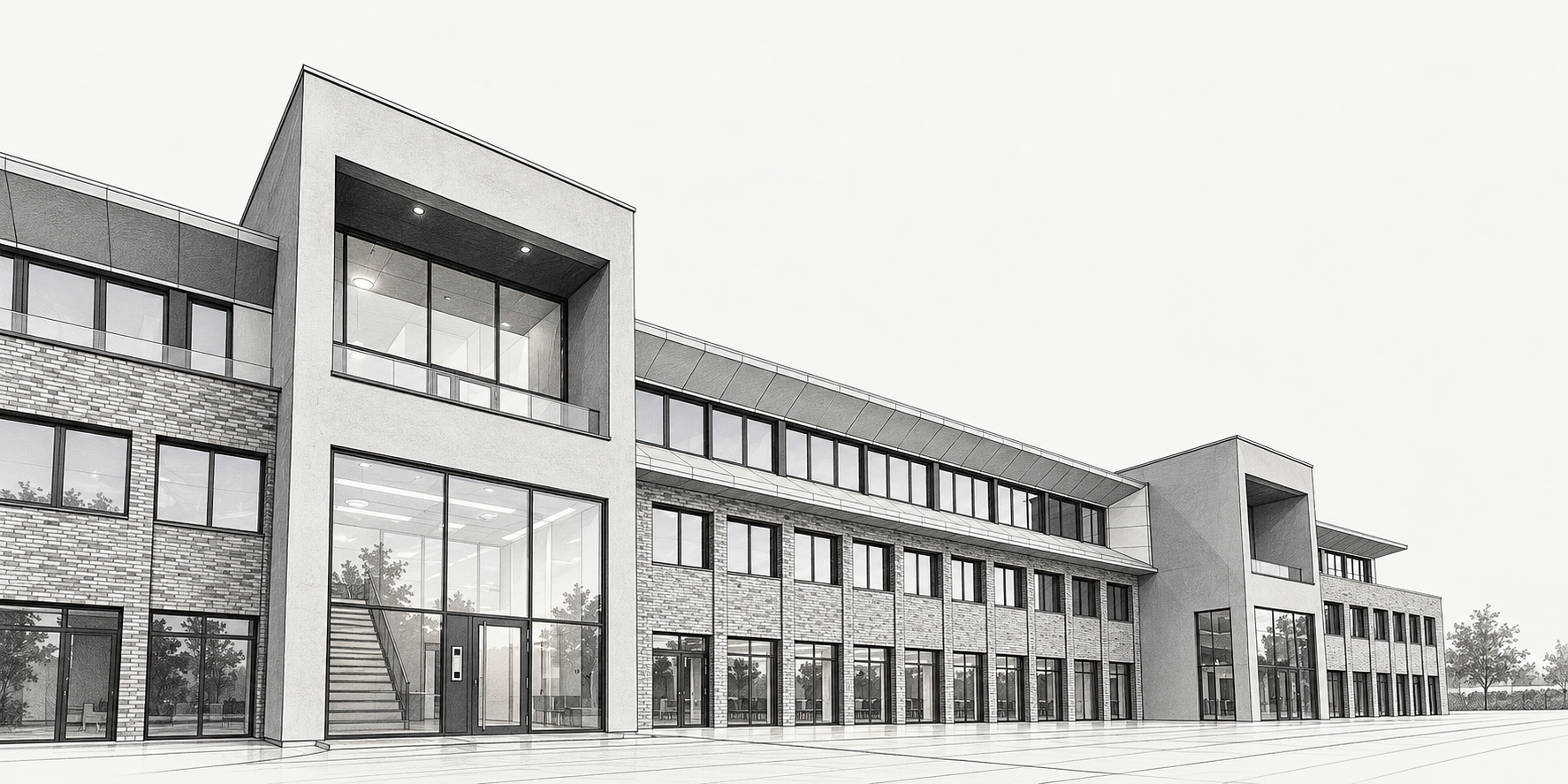 Architekturillustration unseres Bürogebäudes in Kaarst